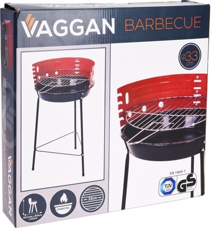 Gratar fix cu 3 picioare BBQ Half open, Ø33 cm, metal, rosu