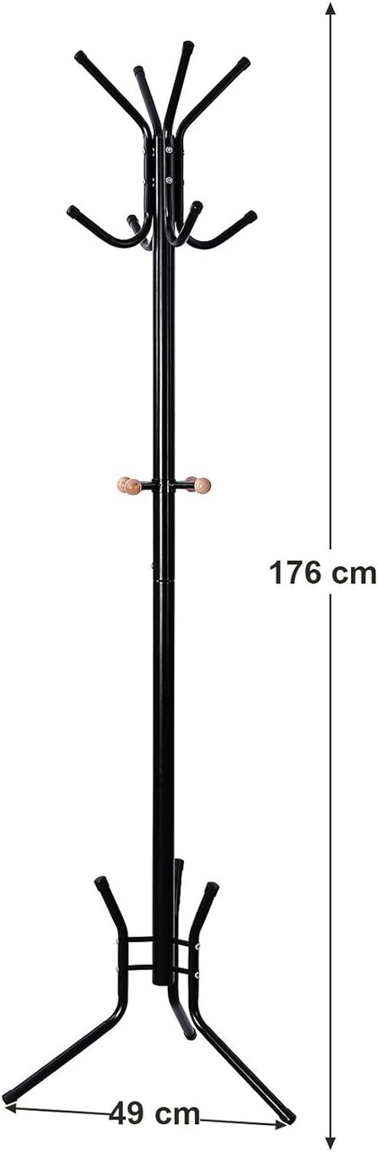 Cuier cu 12 agatatori Vasagle, 49x176 cm, otel cu invelis rezistent la rugina, negru