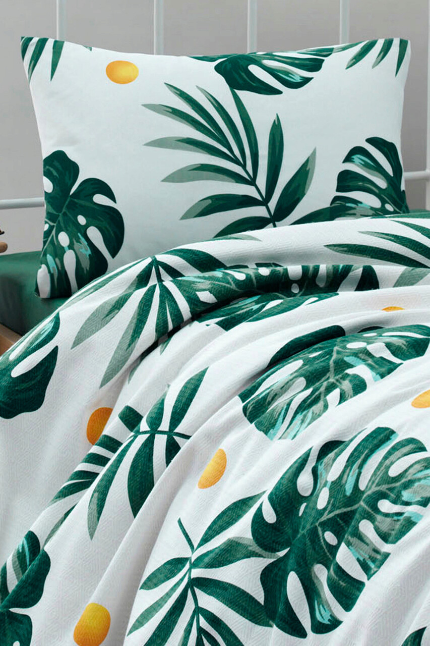 Set cuvertura pique Single, Monstera - Green, Eponj Home, Bumbac