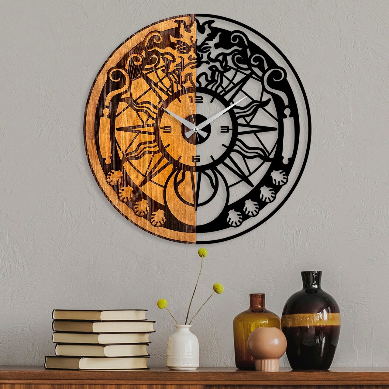 Ceas de perete, Wooden Clock, Lemn/metal, ø56 cm, Nuc / Negru