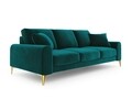 Canapea, Madara, Mazzini Sofas, 4 locuri, gold legs, 237x102x90 cm, catifea, turcoaz