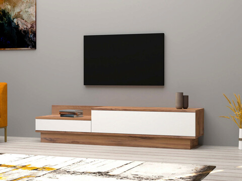 Comoda TV, Puqa Design, Barko, 160x35x35cm, PAL, Pinul Atlantic / Alb