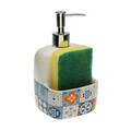 Dozator pentru detergent de vase cu suport burete Mosaic Orange, Versa, 9.4x17.8 cm, ceramica