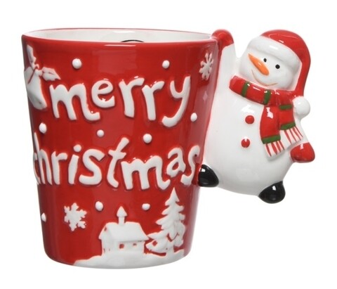 Cana Snowman, Decoris, ceramica, rosu