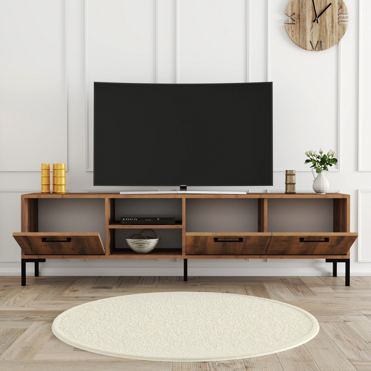 Comoda TV, Mezza, Aurora 1592, 150 x52 x 34 cm, pal melaminat, nuc - 2 | YEO