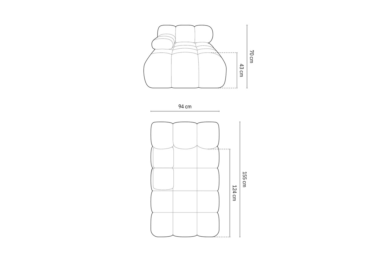 Sezlong living stanga 1 loc, Bellis-213, Micadoni Home, 155x94x70 cm, tesatura boucle, gri deschis