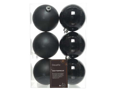 Set 6 globuri Baubles, Decoris, 8 cm, plastic, negru