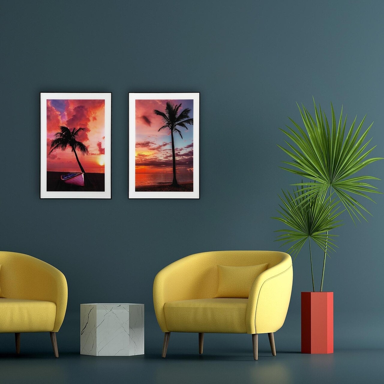 Tablou decorativ Palm Tree Sunset, Versa, 40 x 60 cm, sticla/MDF