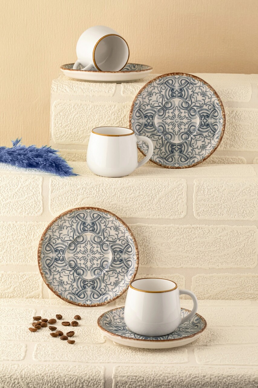 Set Cesti De Cafea, Noble Life, 721NBL3169, 100% PORCELAN / , Ceașcă De Cafea: 90 Cm (6 Bucăți), Albastru/Alb