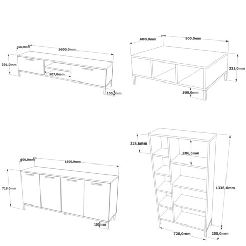 Set mobilier living, Locelso, RL6-AA, Pin Atlantic / Antracit