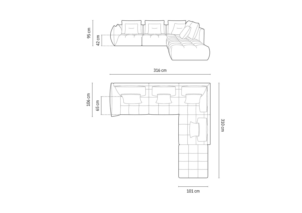 Coltar modular dreapta 4 locuri, Bloom-86, Micadoni Home, 316x310x95 cm, tesatura structurata, bej inchis