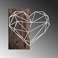 Decoratiune de perete, Heart, 50% lemn/50% metal, Dimensiune: 58 x 58 cm, Nuc / Argint