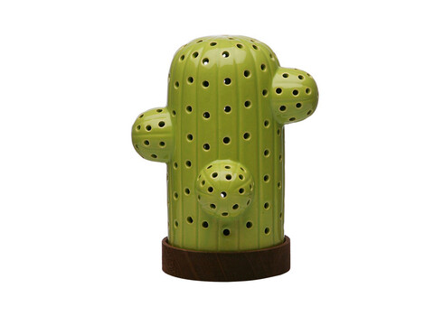 Decoratiune luminoasa cu LED-uri Cactus, Versa, 14.6x16.7 cm, cu baterii, ceramica/lemn