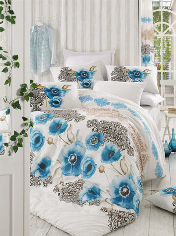 Lenjerie de pat pentru o persoana Single XL (DE), Merve - Turquoise, Pearl Home, Bumbac Ranforce