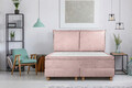 Pat matrimonial, Stockholm, Pillows E, 140x200 cm, saltea tip Pocket, topper memory, Roz pudra