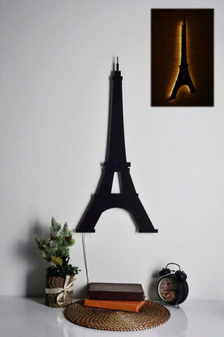 Decoratiune luminoasa LED, Eiffel Tower, MDF, 60 LED-uri, Galben