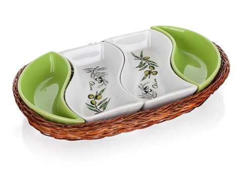 Set 4 boluri pentru aperitiv si cos Olives, Banquet, 30.5 cm, ceramica/salcie