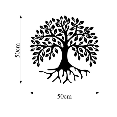 Decoratiune de perete, Monumental Tree 10, Metal, Dimensiune: 50 x 50 cm, Negru