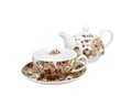 Set ceainic cu ceasca si farfurioara, DUO, Pastel Flowers - White, portelan, multicolor