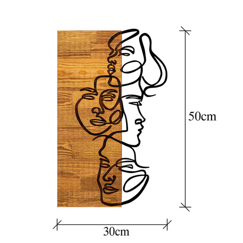 Decoratiune de perete, Faces, 50% lemn/50% metal, Dimensiune: 30 x 3 x 50 cm, Negru / Nuc deschis