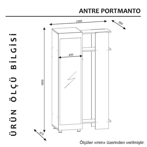 Cuier cu oglinda Antre, Woody Fashion, 105x47.2x185 cm, alb/maro