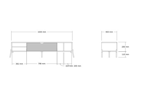 Comoda TV, Puqa Design, Ponza, 160x36x40 cm, PAL, Stejar safir / Antracit