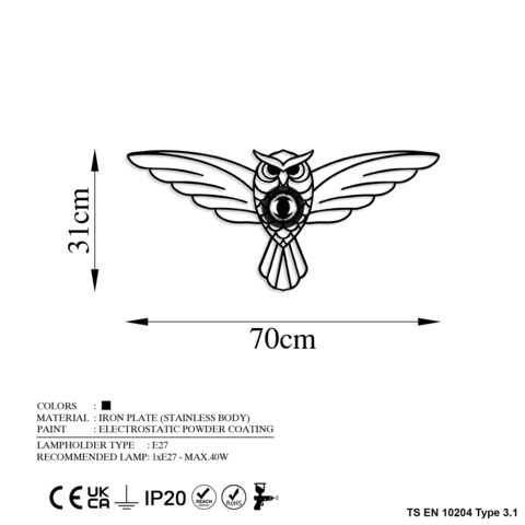 Aplica de perete, Shadow, 526SHD1179, Metal, Negru