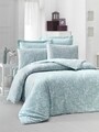 Lenjerie de pat dubla King Size, Victoria, Verano Mint, 6 piese, 100% bumbac satinat, tesatura Jacquard, menta