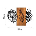 Decoratiune de perete, Triple Leaves, Lemn/metal, Dimensiune: 80 x 58 cm, Nuc / Negru