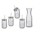 Set 4 pahare cu capac si pai + carafa Relax, Vivalto, 400 ml, 1 L, sticla