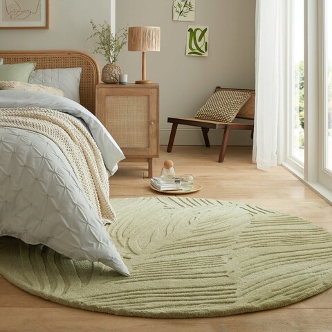 Covor Lino Leaf Sage, Flair Rugs, D160 cm, lana, verde