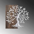 Decoratiune de perete, Tree, 50% lemn/50% metal, Dimensiune: 58 x 58 cm, Nuc / Argint