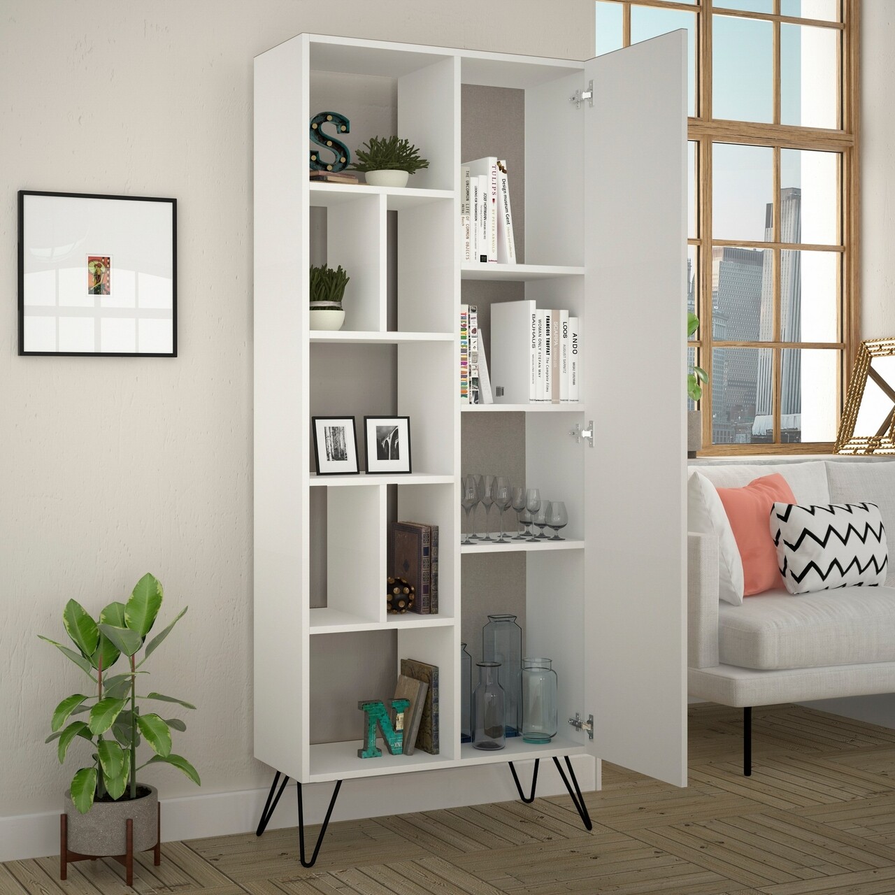 Biblioteca, Decortie, Jedda 855DTE3736, 79 x 190 x 32 cm, pal melaminat, alb - 1 | YEO