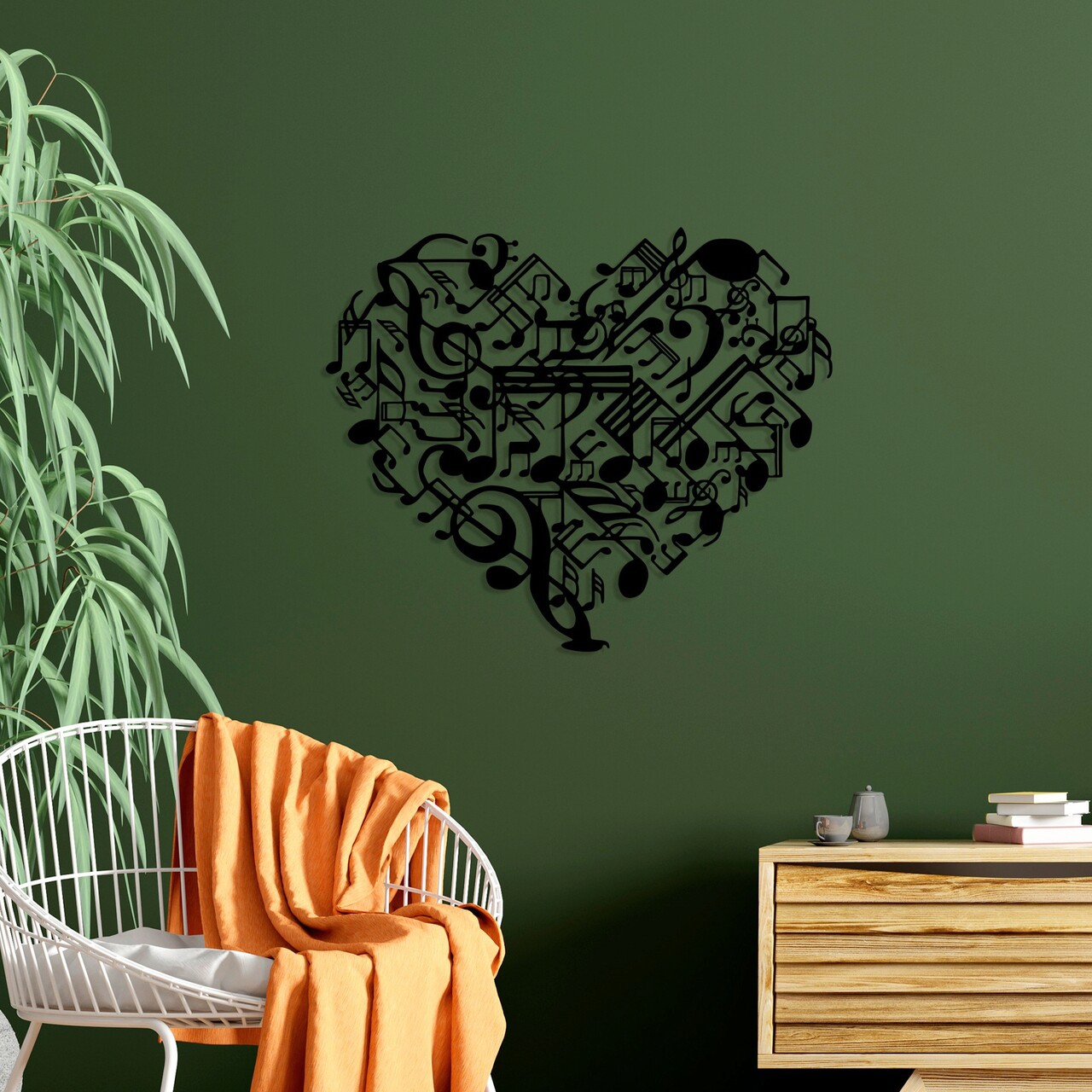 Decoratiune de perete, Musical Heart, Metal, Dimensiune: 74 x 60 cm, Negru - 2 | YEO