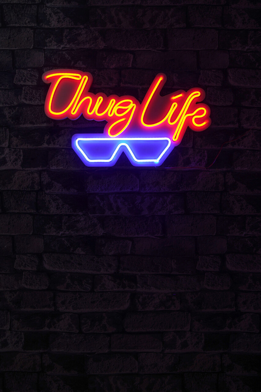 Decoratiune luminoasa LED, Thug Life, Benzi flexibile de neon, DC 12 V, Rosu albastru - 1 | YEO