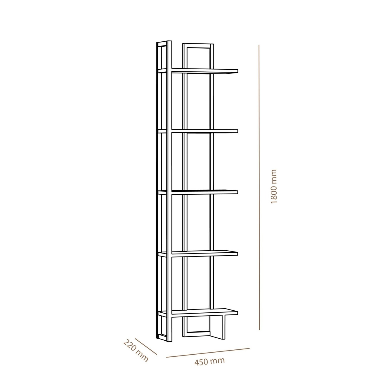 Biblioteca Alice, Zena Home, 45x22x180 cm, natural/negru - 2 | YEO