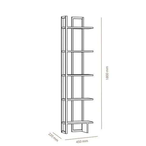 Biblioteca Alice, Zena Home, 45x22x180 cm, natural/negru