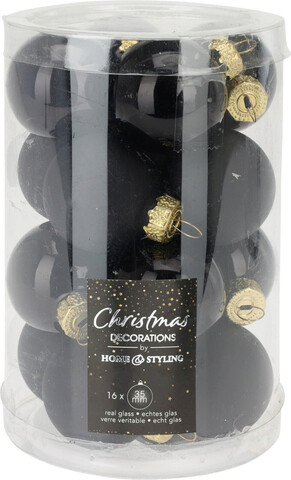 Cutie cu 16 globuri Christmas Glam, Ø3.5 cm, sticla, negru