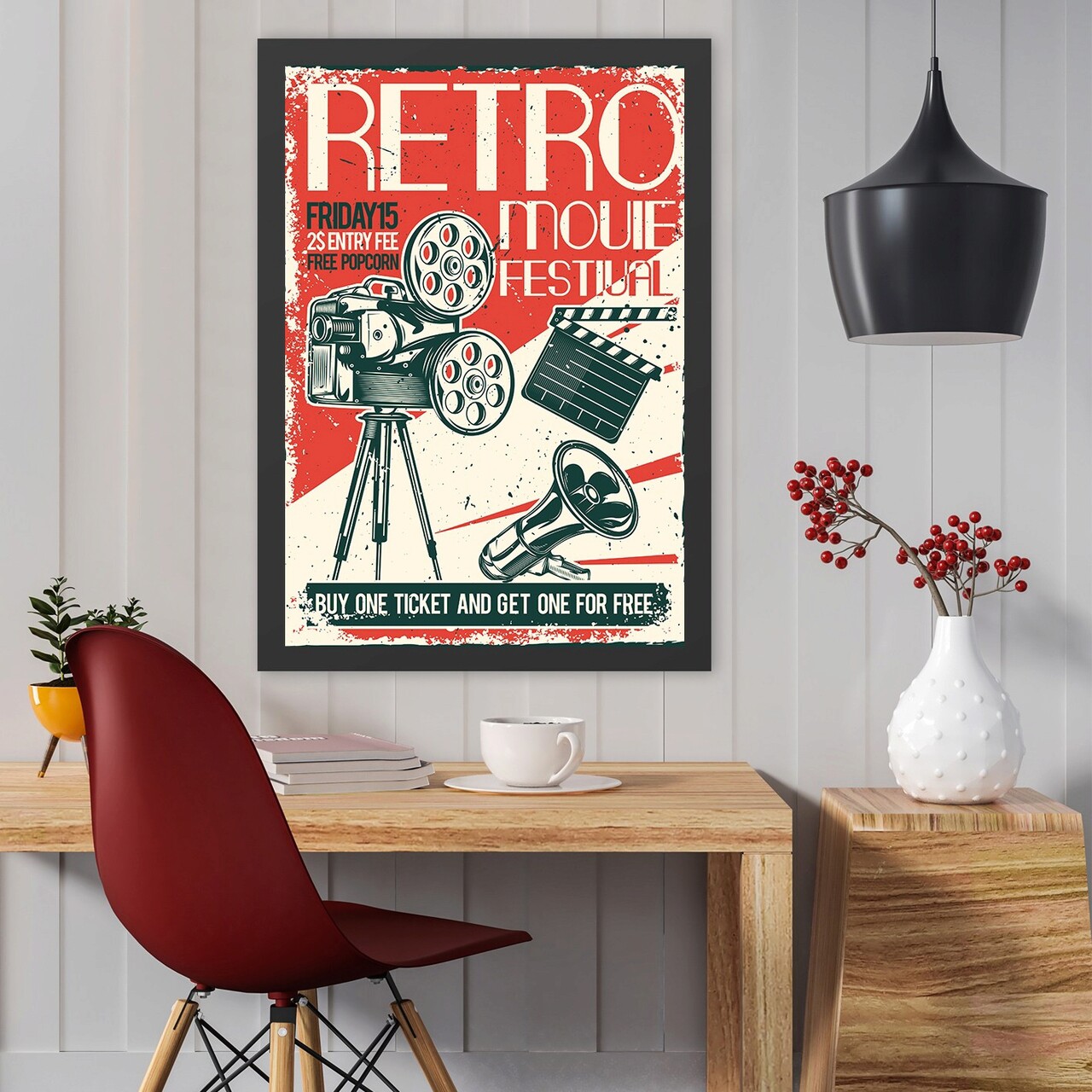 Tablou decorativ, Retro Movie (55 x 75), MDF , Polistiren, Multicolor