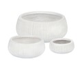 Set ghivece pentru exterior 3 piese Ribbed, Bizzotto, Ø43 x 18 cm, fibra de sticla si argila, alb