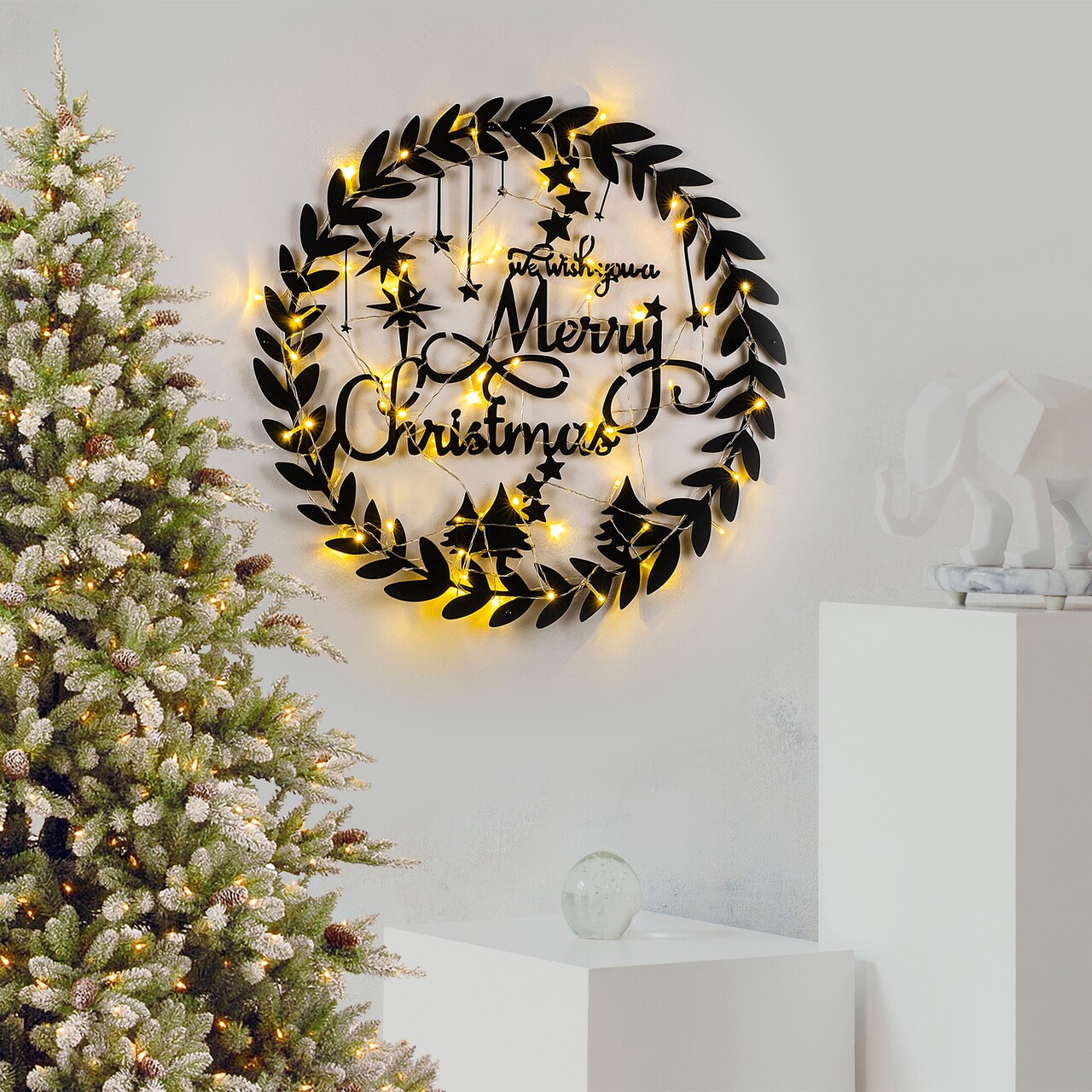 Decoratiune de luminoasa XMASBLACK-010, Tanelorn, 56x56 cm, metal, negru - 1 | YEO