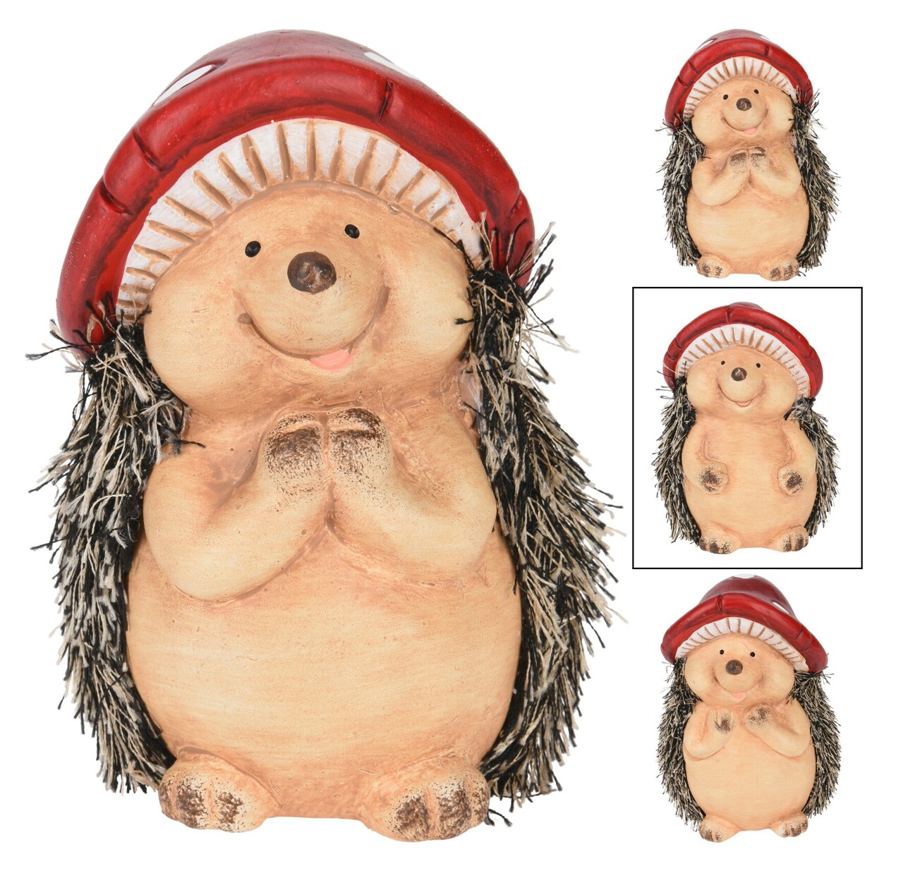 Decoratiune Hedgehog w Mushroom Hat v2, Excellent Houseware, 8.5x7.7x12.8 cm, teracota, multicolor