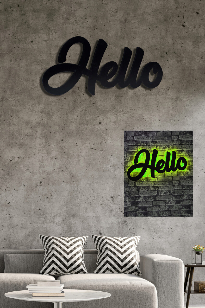 Decoratiune luminoasa LED, Hello, MDF, 60 LED-uri, Verde