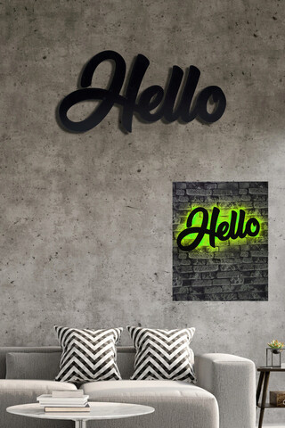 Decoratiune luminoasa LED, Hello, MDF, 60 LED-uri, Verde