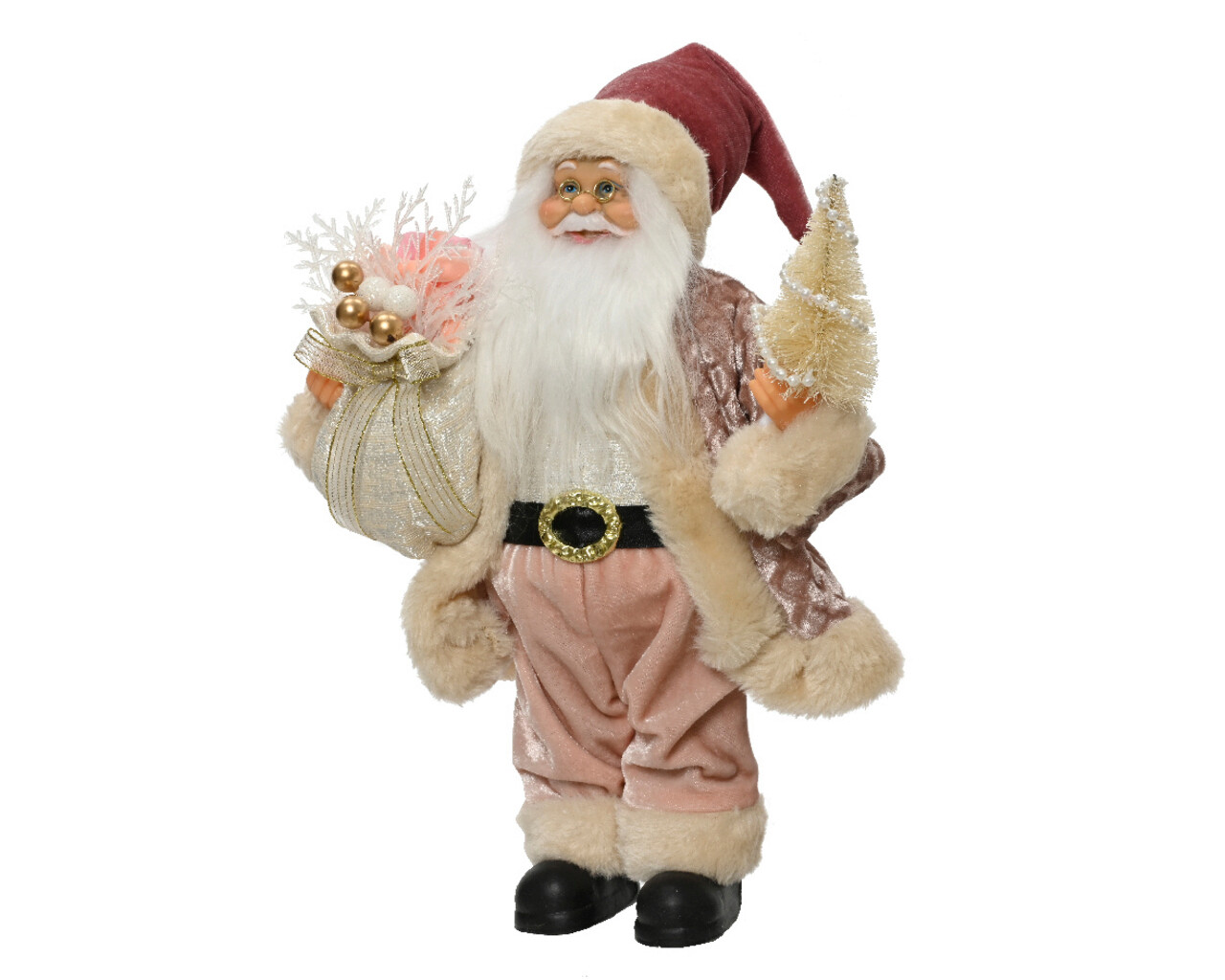 Decoratiune Santa w pink christmas hat, Decoris, 10x20x30 cm, poliester, roz