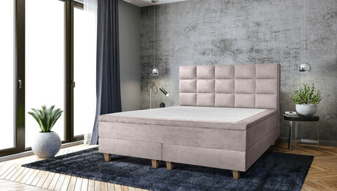 Pat matrimonial, Stockholm, Cubic E, 140x200 cm, saltea tip Pocket, topper memory, Taupe