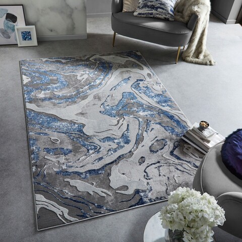 Covor Marbled Navy, Flair Rugs, 160x230 cm, polipropilena/poliester, bleumarin