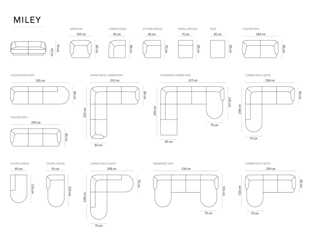 Coltar panoramic dreapta 6 locuri, Miley, Micadoni Home, BL, 327x245x74 cm, catifea, albastru regal