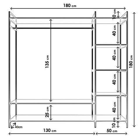 Dulap pentru haine, Lacivert, Trend Gardırop Sağ raflı L615, 180x180x40 cm, Alb