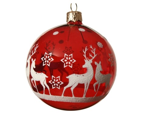 Glob Reindeer with star, Decoris, Ø8 cm, sticla, rosu